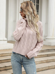 Rosa Pullover mit hohem Kragen 