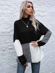 Color Blocking Turtleneck Knit Sweater