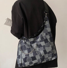 Denim Plaid Tote Bag