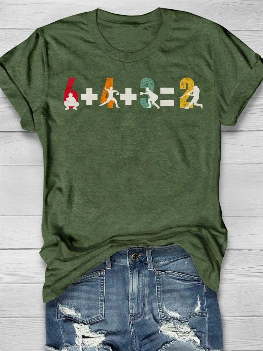 Baseball 6+4+3=2 Print Kurzarm-T-Shirt