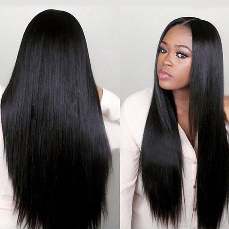 Women's long straight hair black mid-point wigs