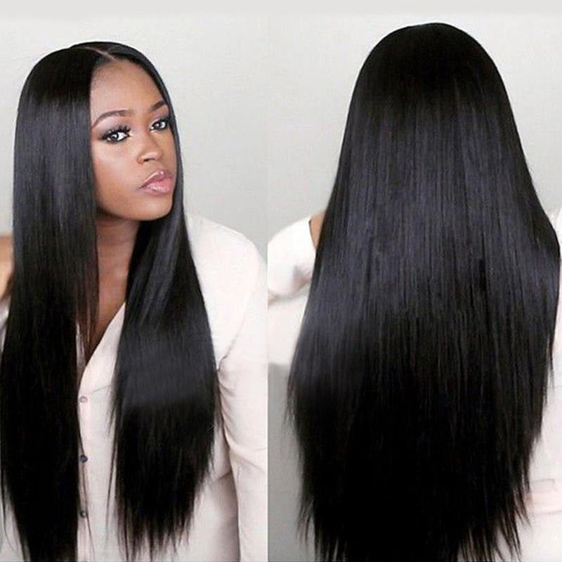 Women's long straight hair black mid-point wigs