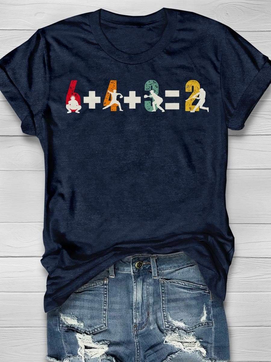 Baseball 6+4+3=2 Print Short Sleeve T-shirt