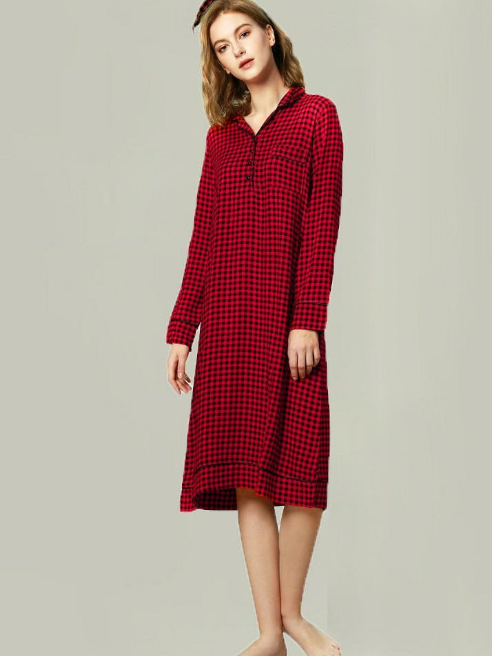 Red Grid Loose Mid-length Dress