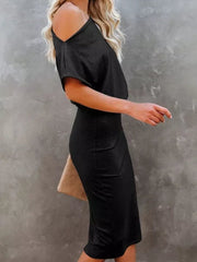 Black Boat Neck  Midi Dress