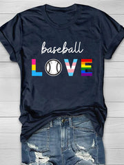 Camiseta de manga corta con estampado de béisbol Love 