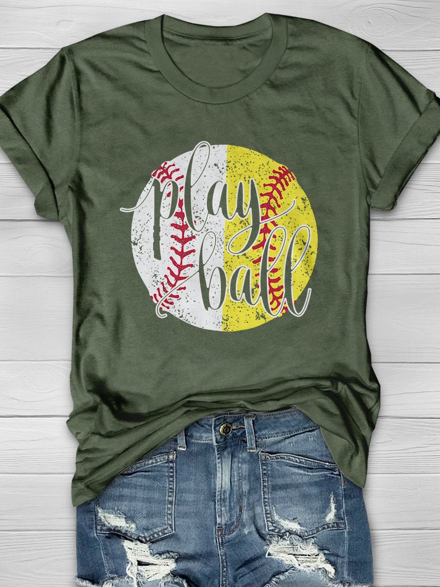 Camiseta de manga corta con estampado de béisbol y sóftbol Play Ball