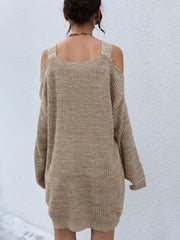 Solid color hollow off shoulder wool dress