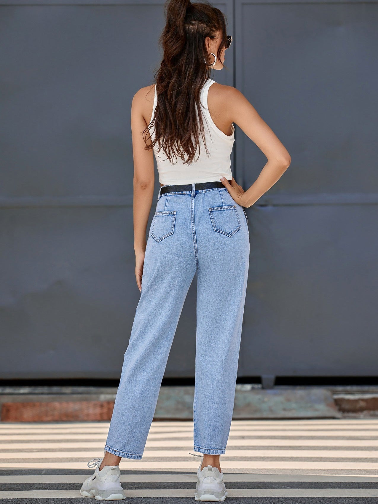 High Waist Slim Straight-leg Pants