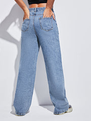 Smiley Face All-match Loose Denim Trousers