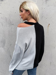 Color Blocking Round Neck Knit Sweater