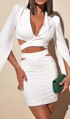 White Cutout Long Sleeve Blazer Dress