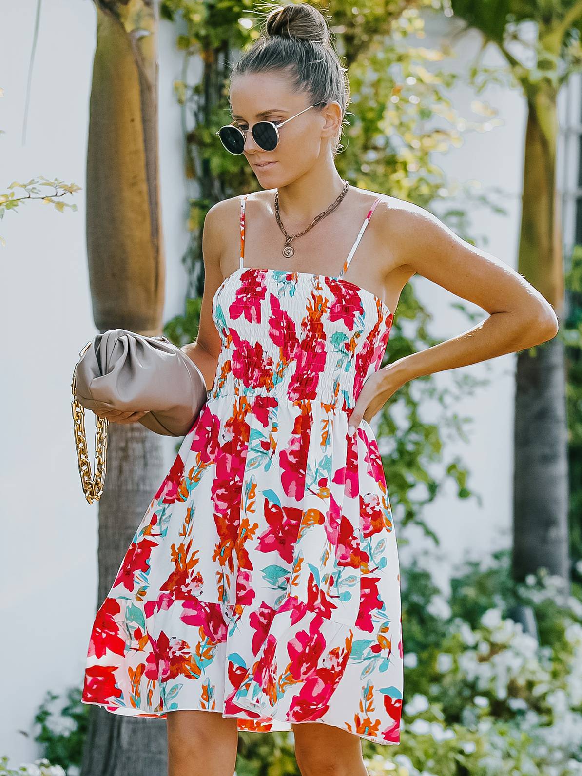 Vestido con falda lencero estampada 