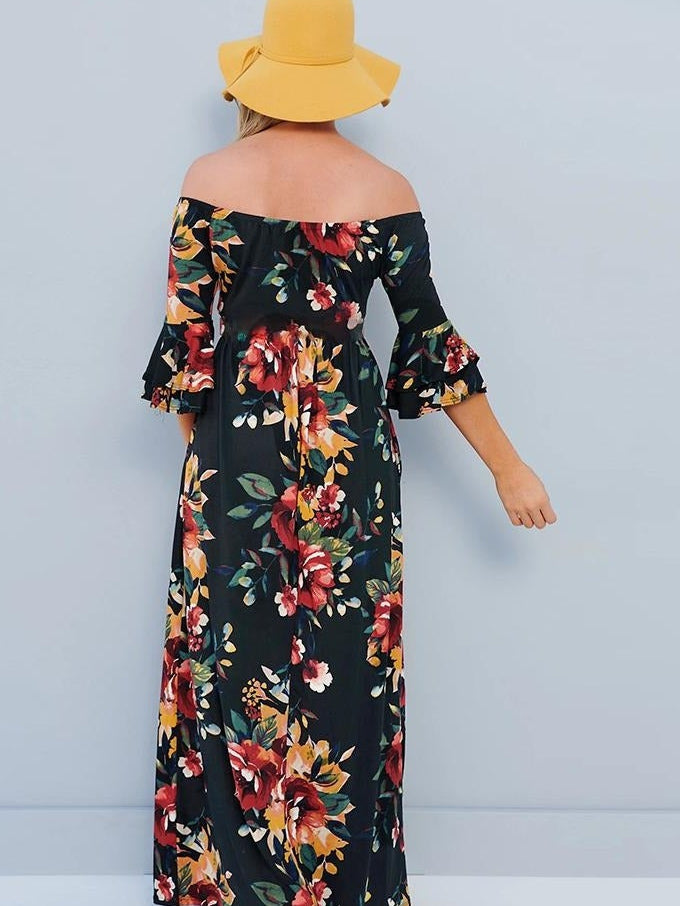 One-shoulder print sexy dress