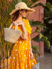 Yellow V-neck casual dress