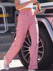 Red Plaid Casual Pants