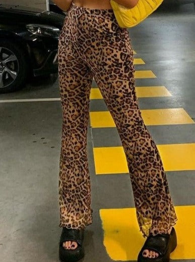 Leopard Print Bootcut Wide-leg Pants