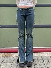 Blue Raw Edge Bootcut Jeans