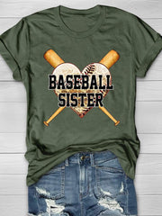 Baseball Sister Print Short Sleeve T-shirt
