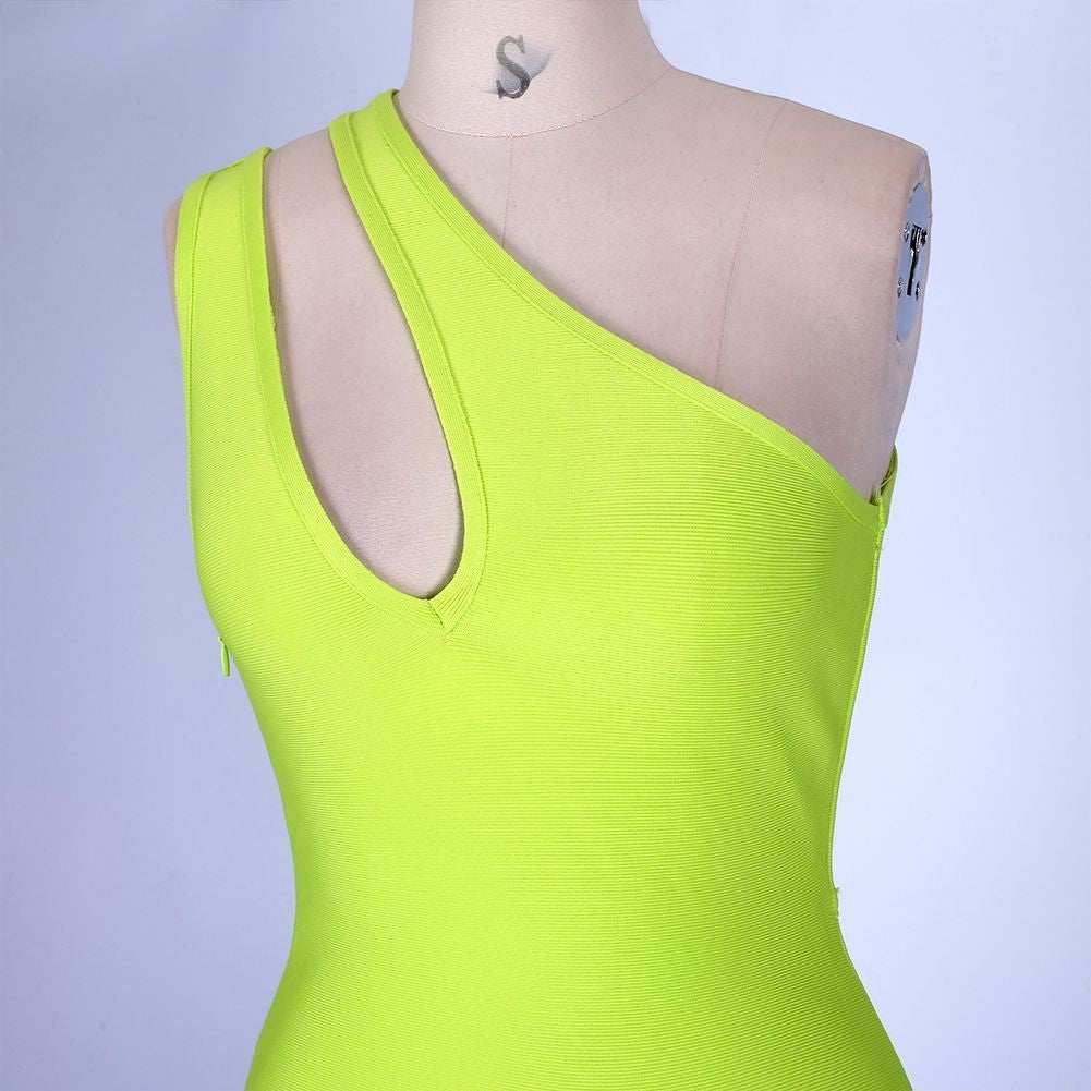 One Shoulder Sleeveless Asymmetrical Mini Bandage Dress PP19120