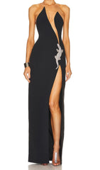 V Neck Bodycon Maxi Dress in Black