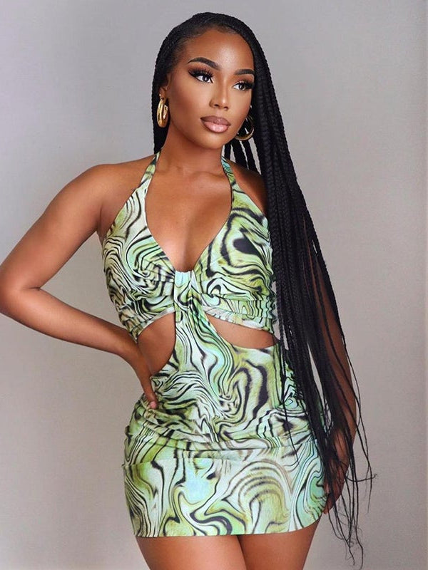 Green print dress