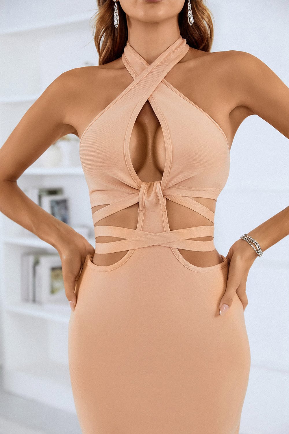 Ariela Halter Cut Out Maxi Bandage Dress