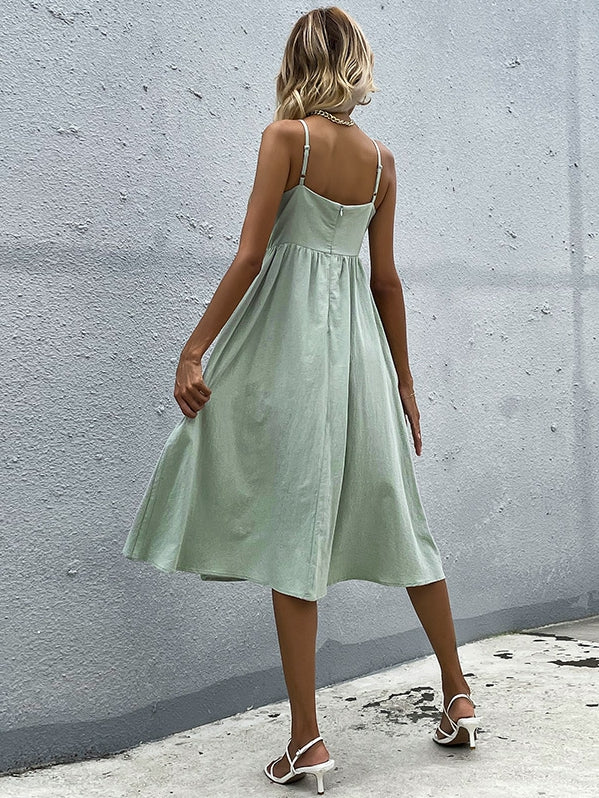 Slim solid cotton linen dress