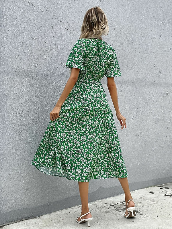 Slim print green dress