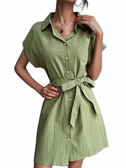 Green short sleeved shirt dress