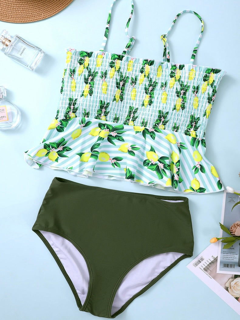 Green Printed Two-piece Swimsuit