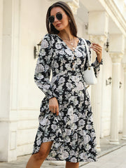 Printed V-neck women's dress