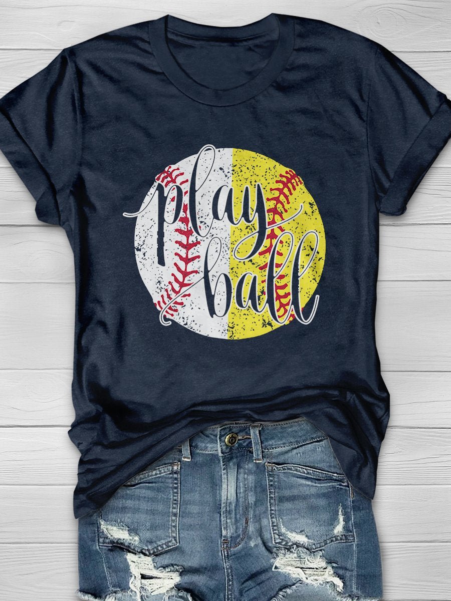 Camiseta de manga corta con estampado de béisbol y sóftbol Play Ball