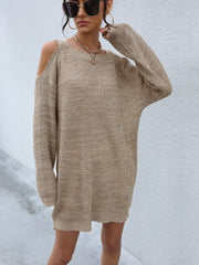 Solid color hollow off shoulder wool dress