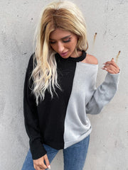 Color Blocking Round Neck Knit Sweater