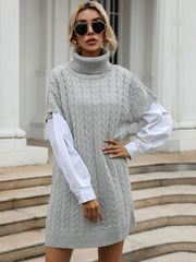 Solid high neck knitted dress