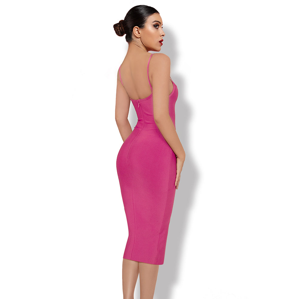 Vestido midi liso sin mangas con tirantes y bandage PK092003