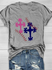 Cross Baseball Lace Print Short Sleeve T-Shirt