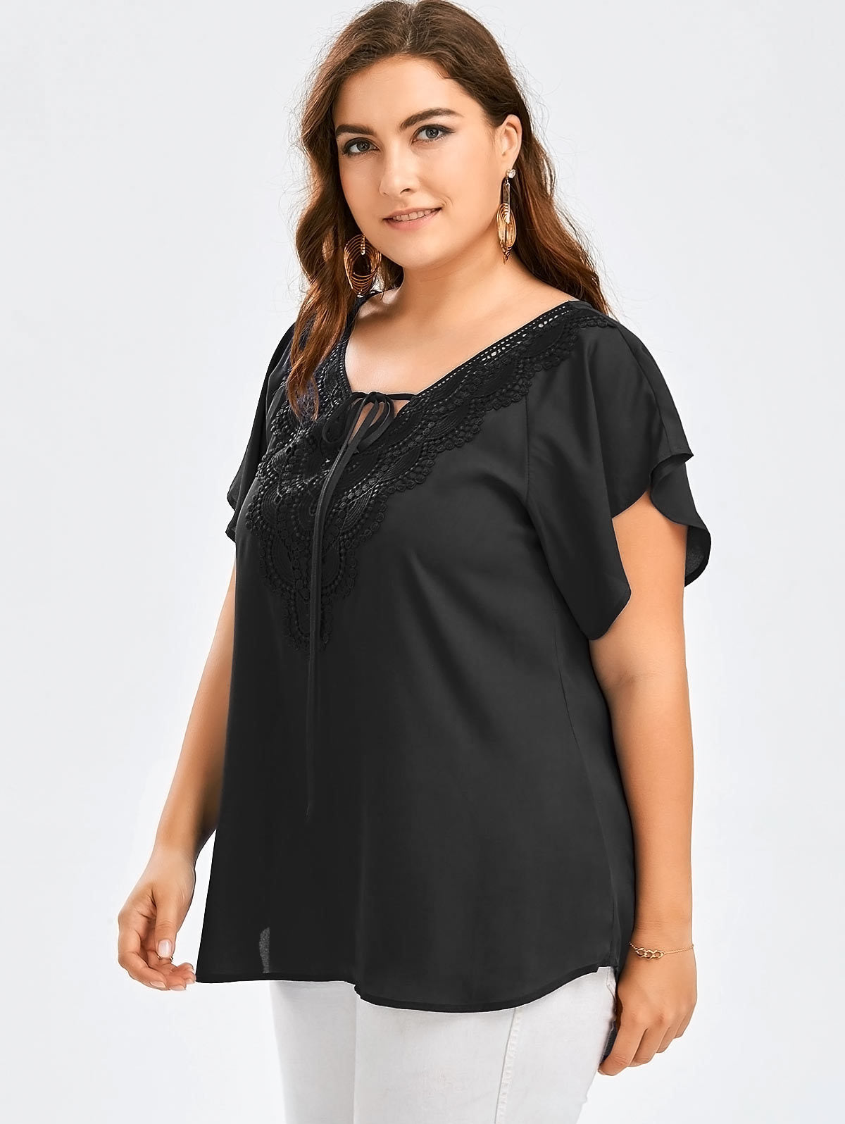Short-Sleeved T-shirt Lace Stitching Top