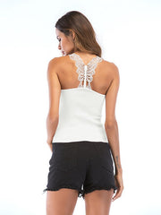 Backless Top Sleeveless Slim Fit Pink Lace