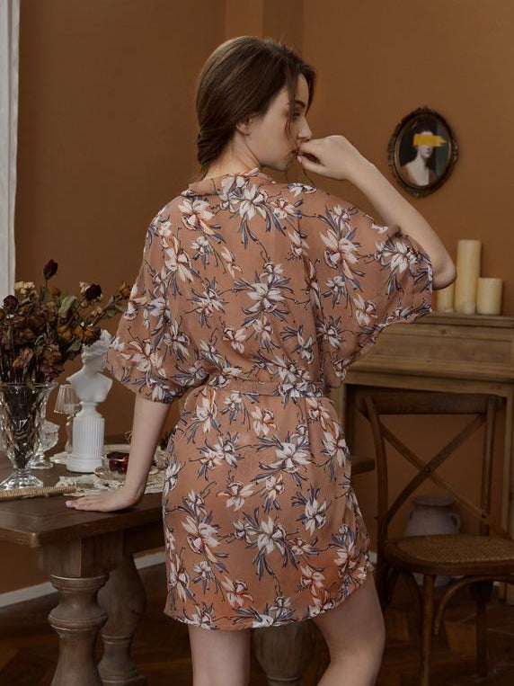 Printed chiffon nightgown home service suit