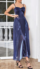 Waist-Tightening Mesh Maxi Dress in Royal Blue