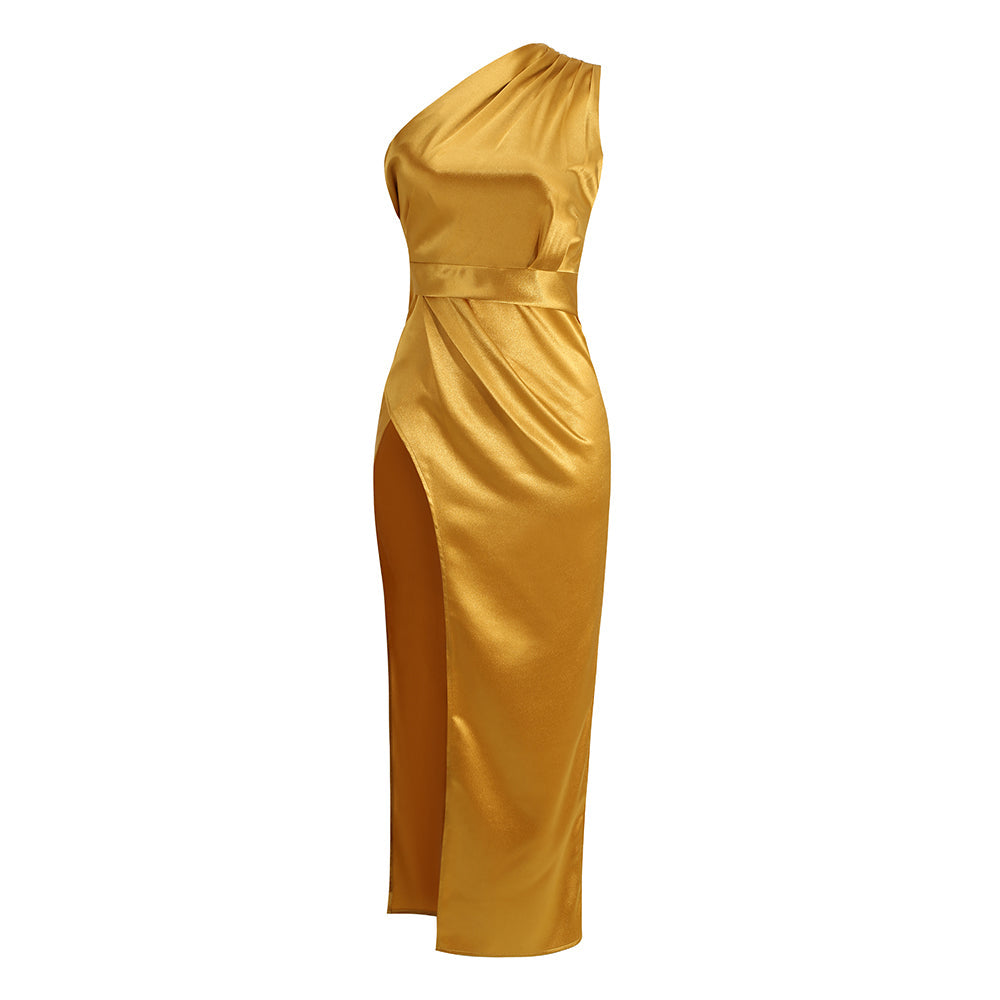 Ärmelloses Maxi-Bodycon-Kleid mit Rüschen und einer Schulter