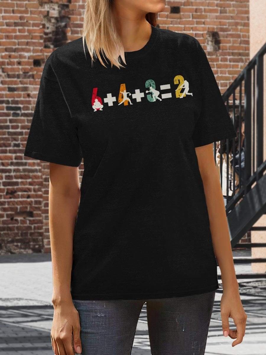 Baseball 6+4+3=2 Print Short Sleeve T-shirt