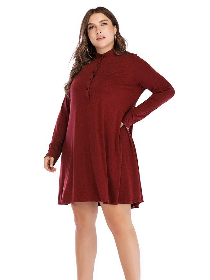 Women's Round Neck Loose Casual Solid Color Long Sleeve Dress