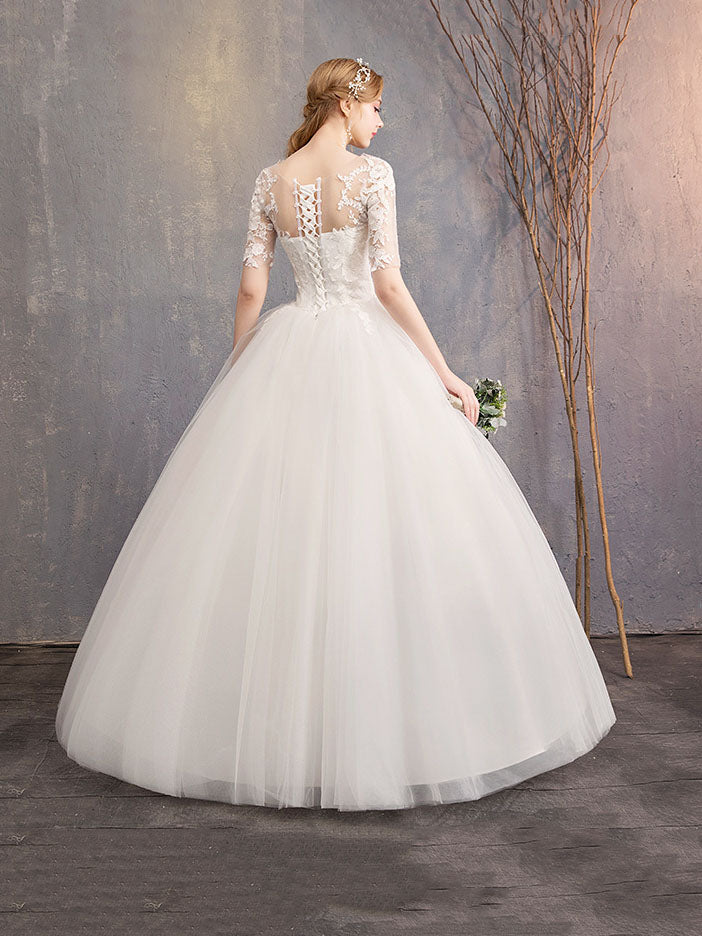 Slim Fit Lace Mid Sleeve Wedding Dress