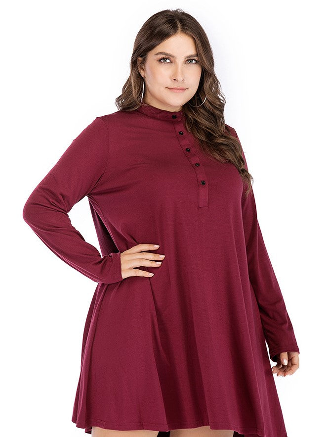 Women's Round Neck Loose Casual Solid Color Long Sleeve Dress