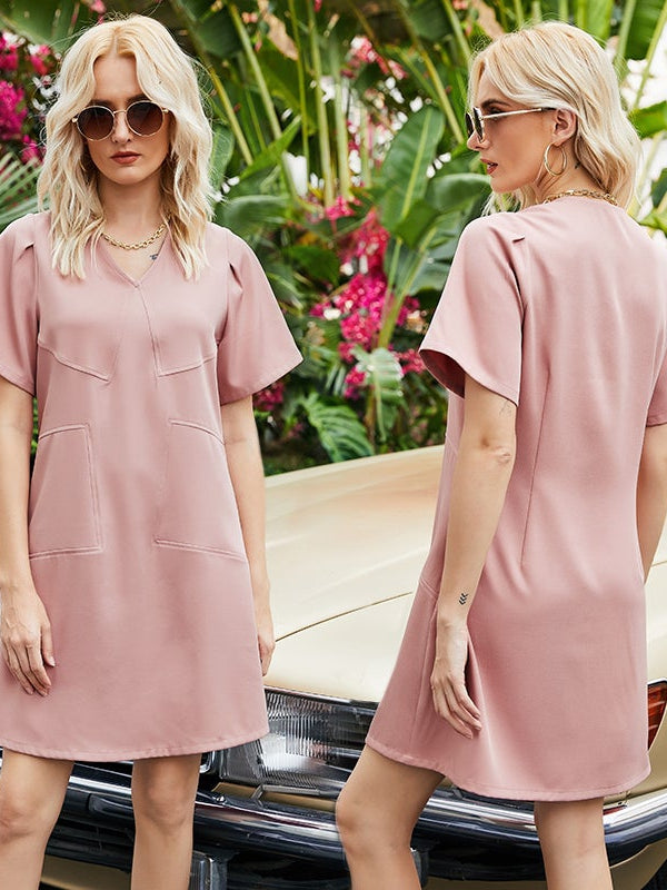 Sexy small V-neck loose short-sleeved mid-waist dress