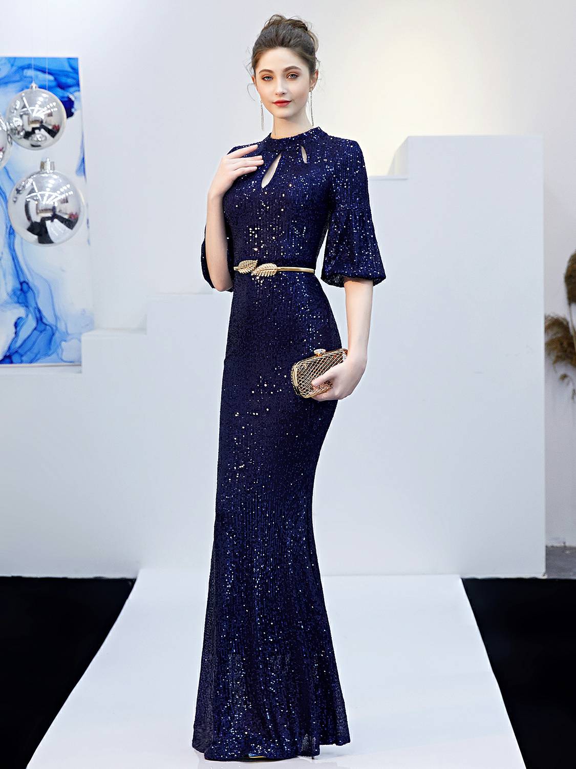 High end long fishtail evening dress