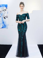 Elegant off shoulder fishtail long evening dress